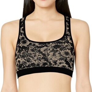 NUX Blue & Black Floral Mesh Back Sports Bra Medium Compression Size Small
